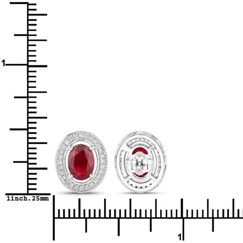 Pendientes de oro blanco de 14 quilates con rubíes auténticos de 2,12 quilates y diamantes blancos