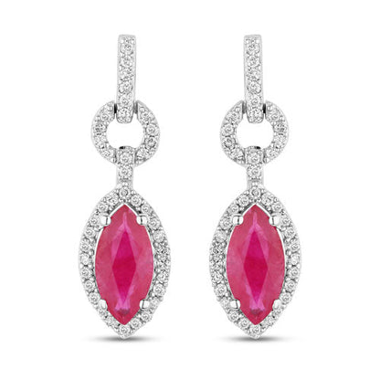 Pendientes de oro blanco de 14K con rubí genuino de 1,23 quilates y diamantes blancos