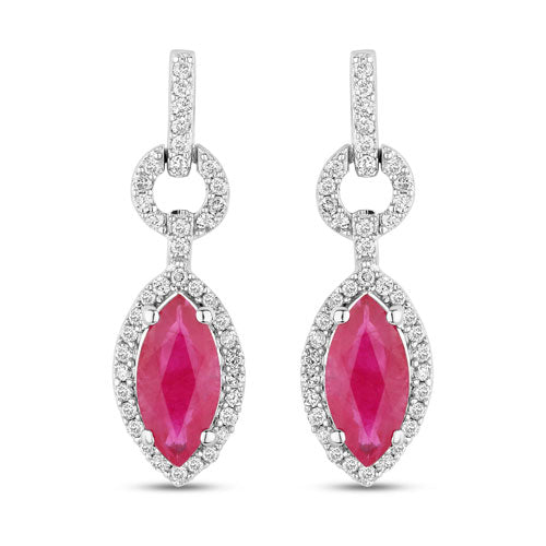 Pendientes de oro blanco de 14K con rubí genuino de 1,23 quilates y diamantes blancos