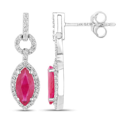 Pendientes de oro blanco de 14K con rubí genuino de 1,23 quilates y diamantes blancos