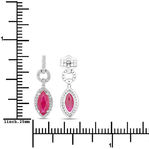 Pendientes de oro blanco de 14K con rubí genuino de 1,23 quilates y diamantes blancos