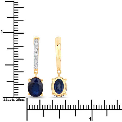 Pendientes de oro amarillo de 14 quilates con zafiro azul genuino de 3,24 quilates y diamantes blancos