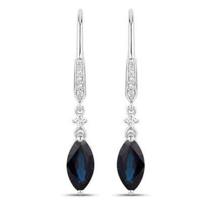 Pendientes de oro blanco de 14 quilates con zafiro azul genuino de 2,73 quilates y diamantes blancos