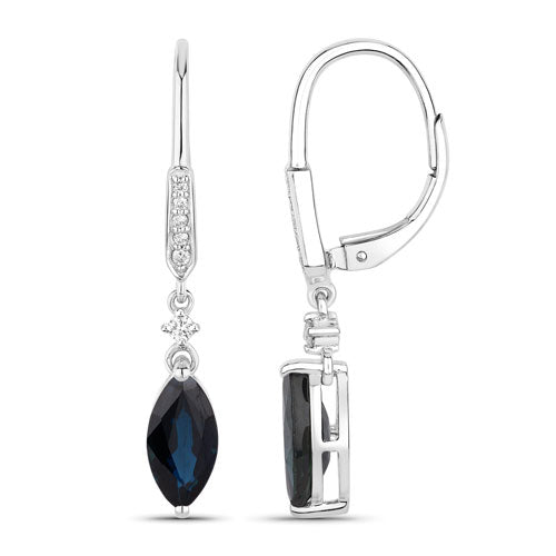 Pendientes de oro blanco de 14 quilates con zafiro azul genuino de 2,73 quilates y diamantes blancos