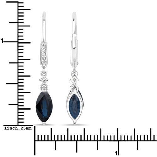 Pendientes de oro blanco de 14 quilates con zafiro azul genuino de 2,73 quilates y diamantes blancos