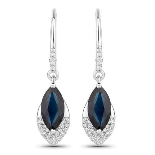 Pendientes de 2.79 quilates de zafiro azul genuino y diamantes blancos en oro blanco de 14K