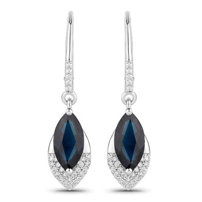 Pendientes de 2.79 quilates de zafiro azul genuino y diamantes blancos en oro blanco de 14K