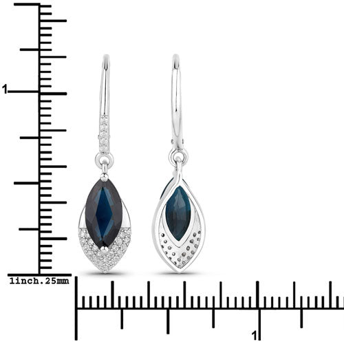 Pendientes de 2.79 quilates de zafiro azul genuino y diamantes blancos en oro blanco de 14K