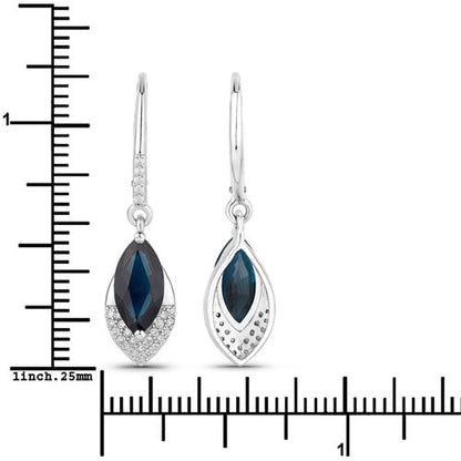 Pendientes de 2.79 quilates de zafiro azul genuino y diamantes blancos en oro blanco de 14K