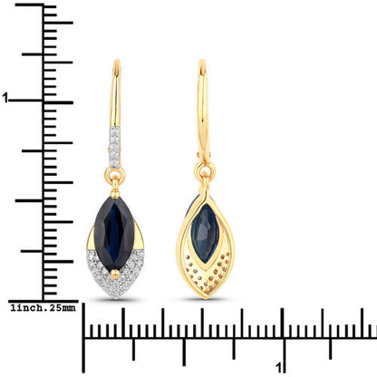 Pendientes de oro amarillo de 14K con zafiro azul auténtico y diamantes blancos, 2.79 quilates