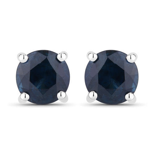 Pendientes de Oro Blanco de 14K con Zafiro Azul Genuino de 1.30 Quilates