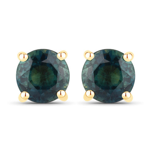 Pendientes de oro amarillo de 14 quilates con zafiro azul genuino de 1,30 quilates