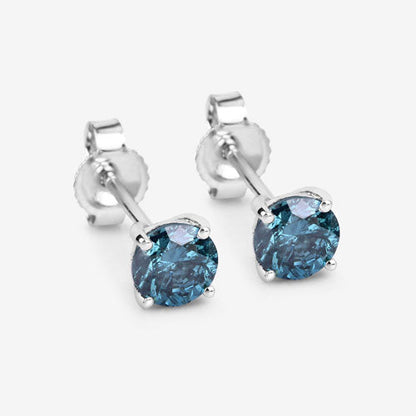 Pendientes de 0,81 quilates de diamantes azules auténticos y oro blanco de 14K