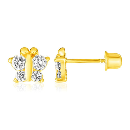 Pendientes de mariposa de oro amarillo de 14 quilates para niños