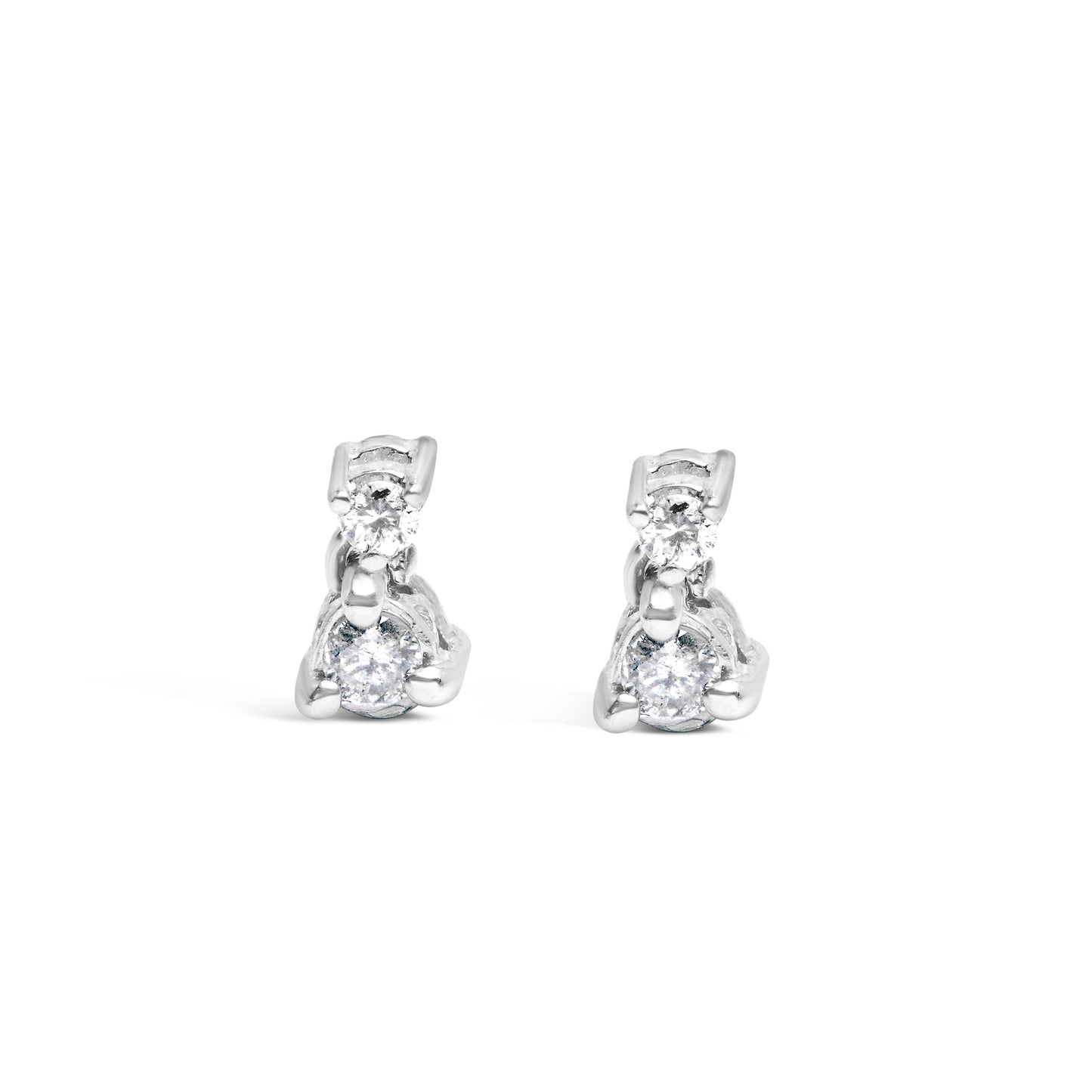 Pendientes con colgante doble de diamantes de oro blanco de 14 quilates y 1/4 TCW (color H-I, claridad SI1-SI2)