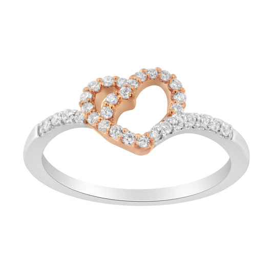 Anillo de cóctel de oro de dos tonos de 10K con corazón de diamante (1/5 Cttw, color H-I, claridad I1-I2) - Talla 6-1/2