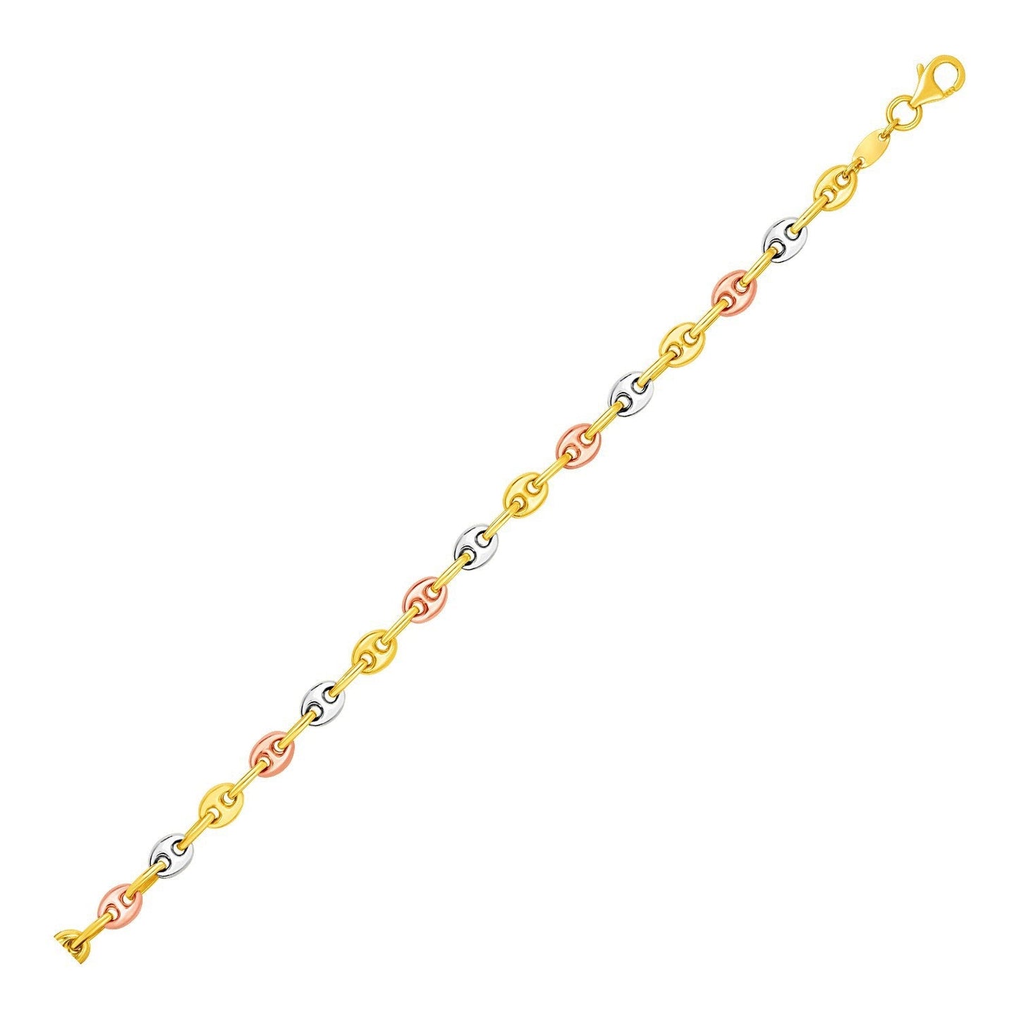 Tobillera de eslabones marineros de oro tricolor de 14k
