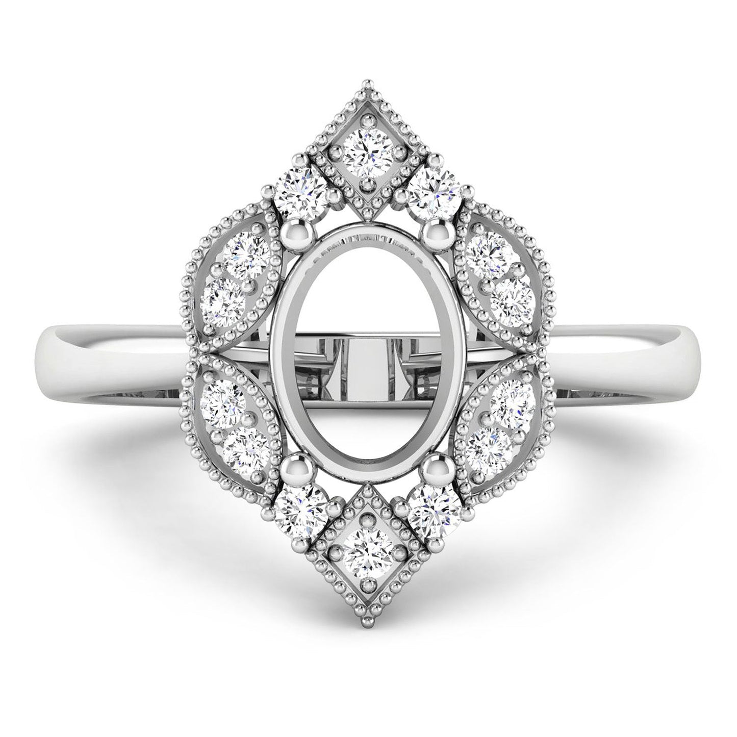 Anillo de oro blanco de 14 quilates con montura semipreciosa de diamante blanco auténtico de 0,20 quilates - con capacidad para gema ovalada de 8x6 mm