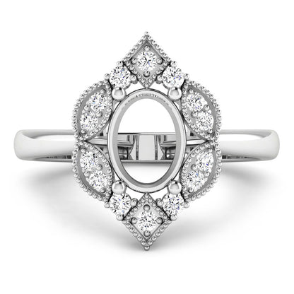 Anillo de oro blanco de 14 quilates con montura semipreciosa de diamante blanco auténtico de 0,20 quilates - con capacidad para gema ovalada de 8x6 mm