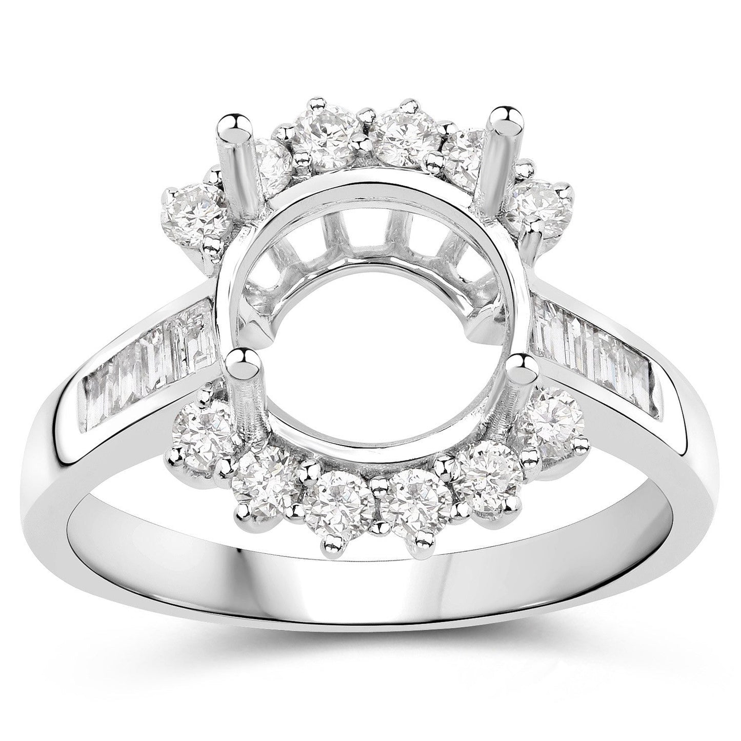 Anillo Semimontado de Oro Blanco de 14K con Diamante Blanco Genuino de 0,58 Quilates - para Gema Redonda de 9,00mm