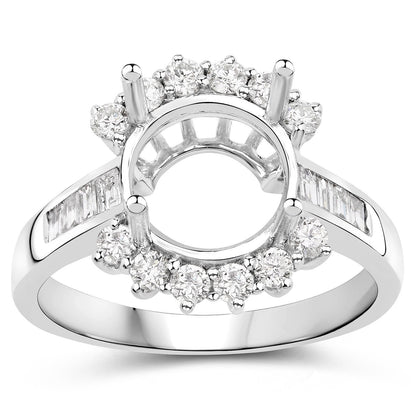 Anillo Semimontado de Oro Blanco de 14K con Diamante Blanco Genuino de 0,58 Quilates - para Gema Redonda de 9,00mm