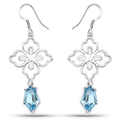 Pendientes de plata de ley .925 con topacio azul suizo auténtico de 12,82 quilates