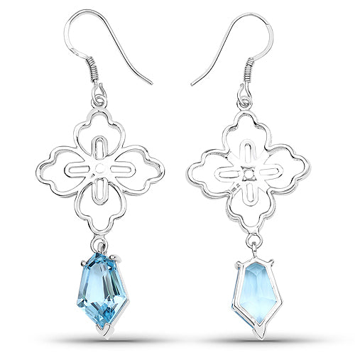 Pendientes de plata de ley .925 con topacio azul suizo auténtico de 12,82 quilates