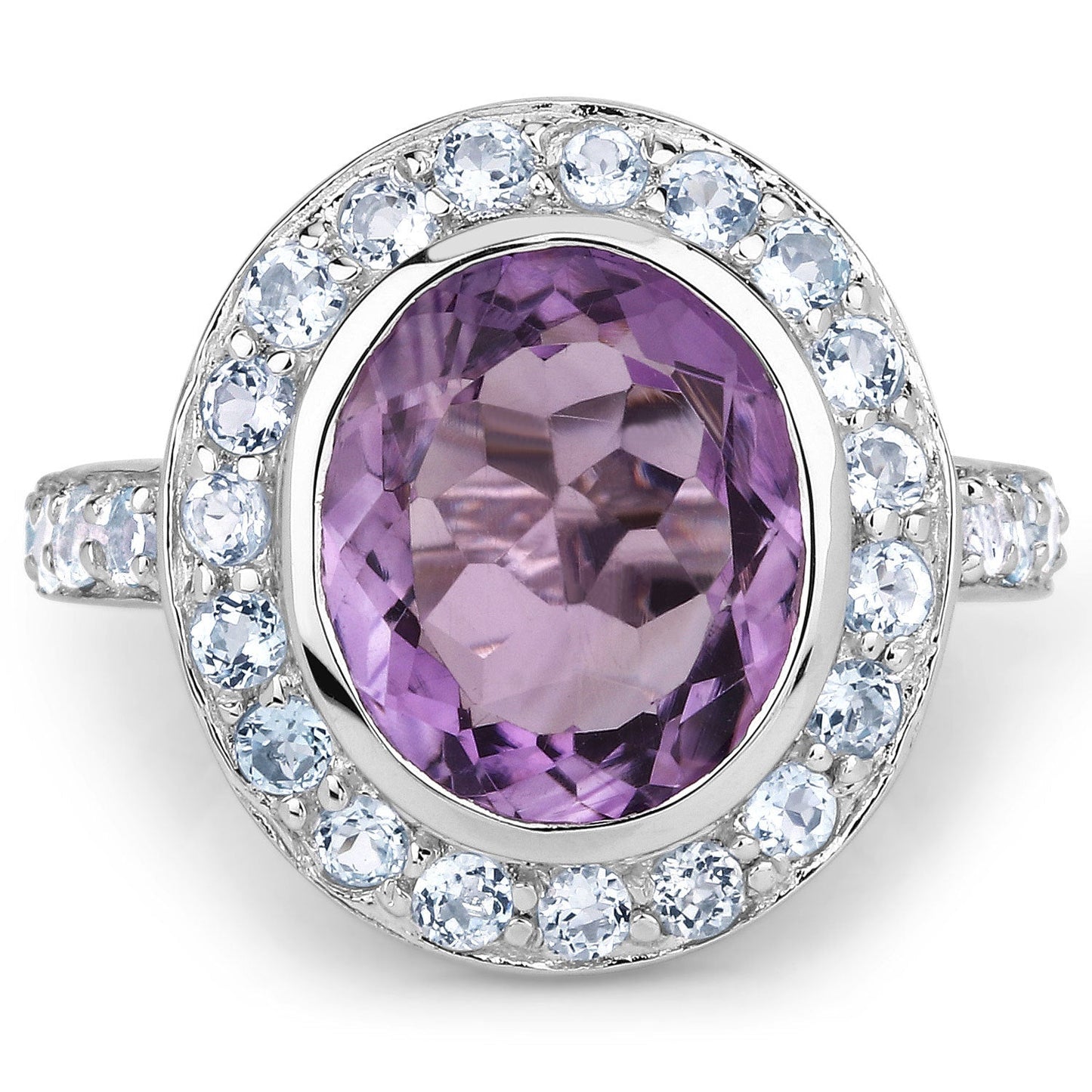 Anillo de Plata de Ley .925 con Amatista Genuina y Topacio Azul de 4.77 Quilates