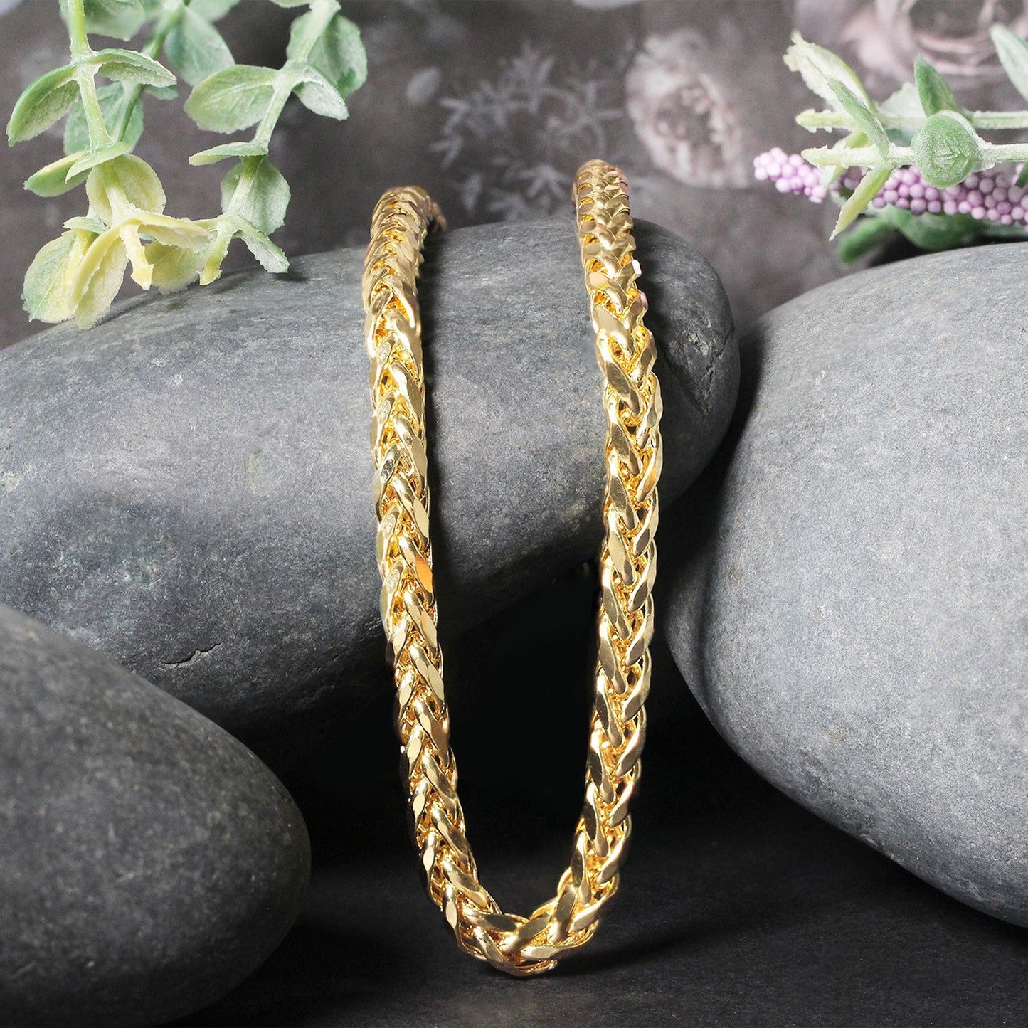 Cadena Franco redonda de oro amarillo de 14k con corte de diamante de 5.2mm