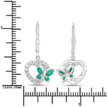Pendientes de Plata de Ley .925 con Esmeralda Genuina de 0.44 Quilates y Zafiros Blancos Creados