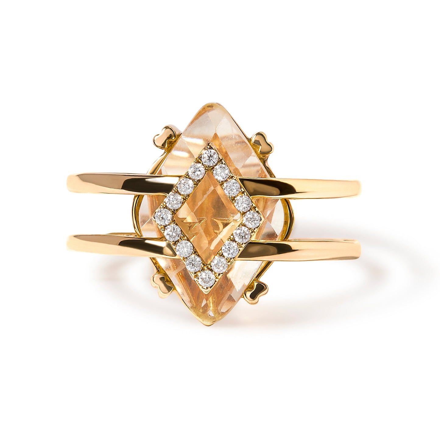 Anillo de cóctel llamativo de oro amarillo de 14 quilates de 15x15 MM con topacio amarillo talla marquesa y detalles de diamantes (color G-H, claridad SI1-SI2)
