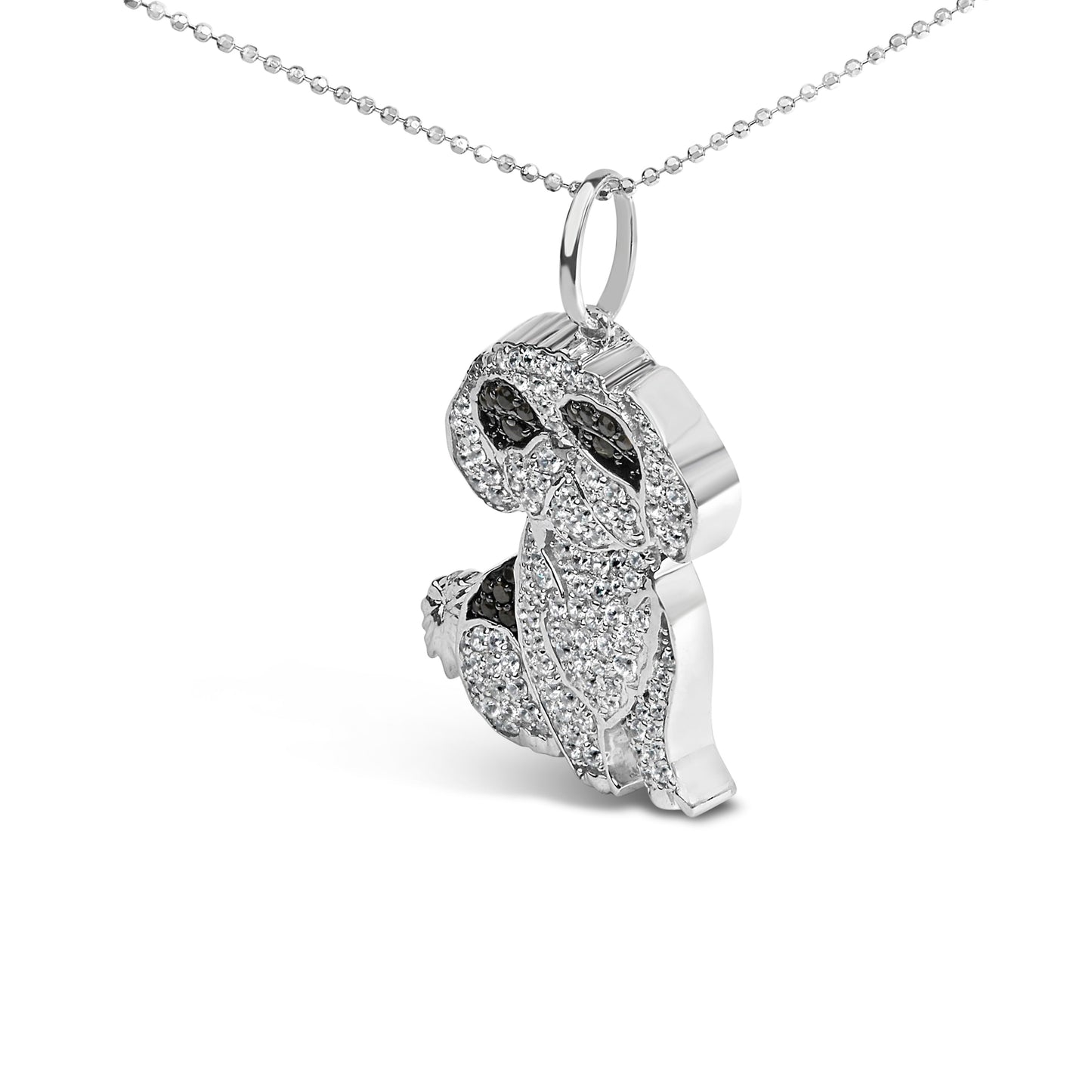 Collar con colgante de perro Shih Tzu de plata de ley .925 con diamantes de 1 1/4 Cttw de 45,7 cm (negro y color I-J, claridad I2-I3)