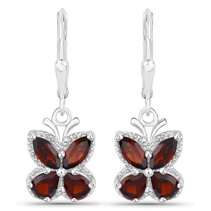 Pendientes de Plata de Ley .925 con Granate Genuino de 2.60 Quilates