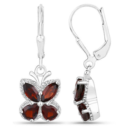 Pendientes de Plata de Ley .925 con Granate Genuino de 2.60 Quilates