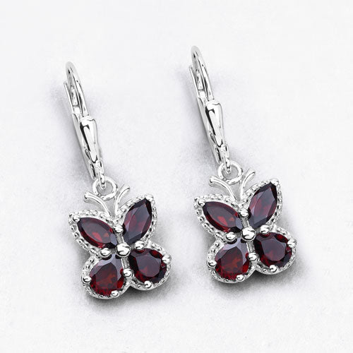Pendientes de Plata de Ley .925 con Granate Genuino de 2.60 Quilates