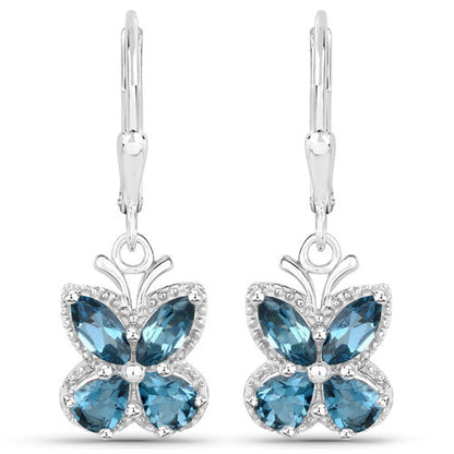 Pendientes de plata de ley .925 con topacio azul de Londres genuino de 2.32 quilates