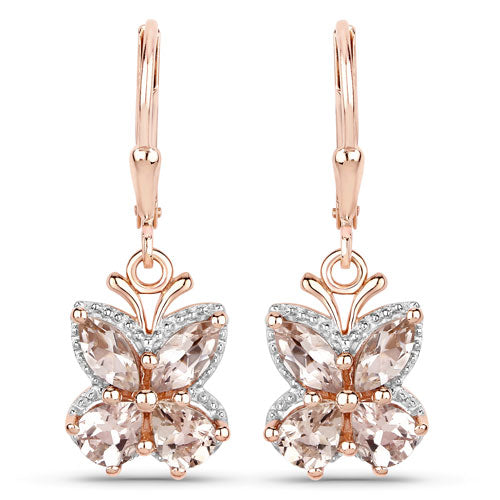 Aretes de plata esterlina .925 con morganita auténtica de 1.88 quilates bañados en oro rosa de 18K