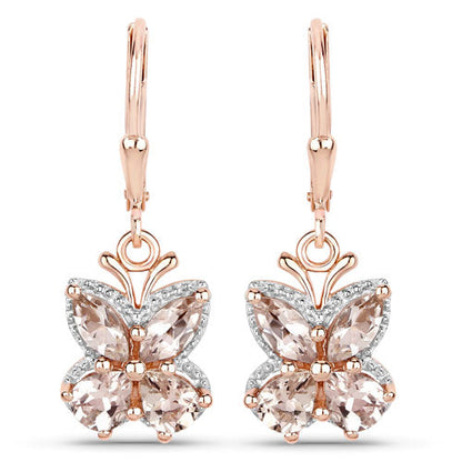 Aretes de plata esterlina .925 con morganita auténtica de 1.88 quilates bañados en oro rosa de 18K
