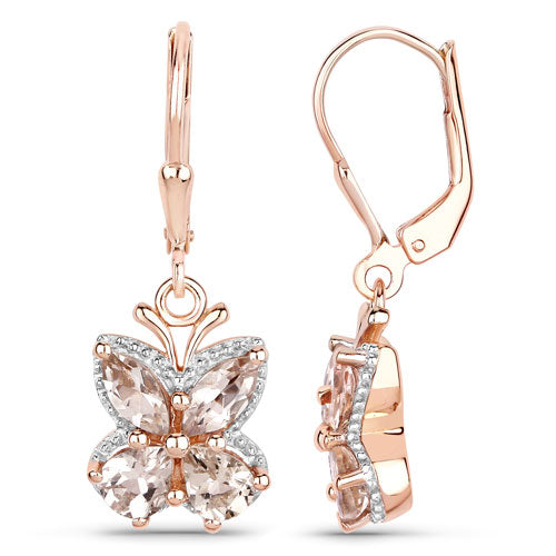 Aretes de plata esterlina .925 con morganita auténtica de 1.88 quilates bañados en oro rosa de 18K