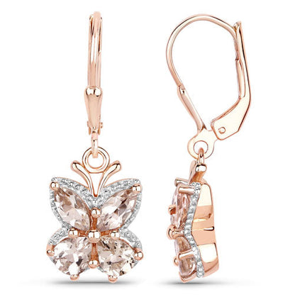 Aretes de plata esterlina .925 con morganita auténtica de 1.88 quilates bañados en oro rosa de 18K
