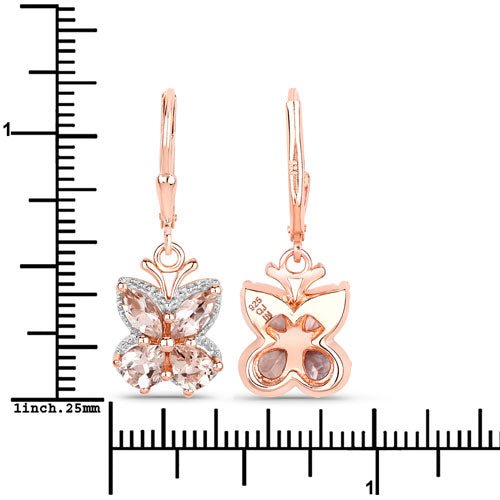 Aretes de plata esterlina .925 con morganita auténtica de 1.88 quilates bañados en oro rosa de 18K