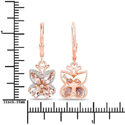 Aretes de plata esterlina .925 con morganita auténtica de 1.88 quilates bañados en oro rosa de 18K