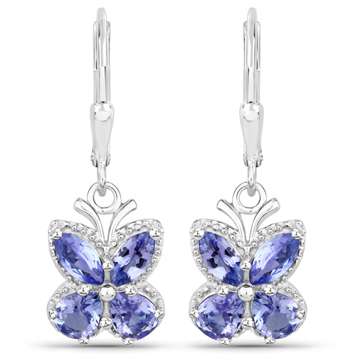 Aretes de plata de ley .925 con tanzanita genuina de 2.08 quilates