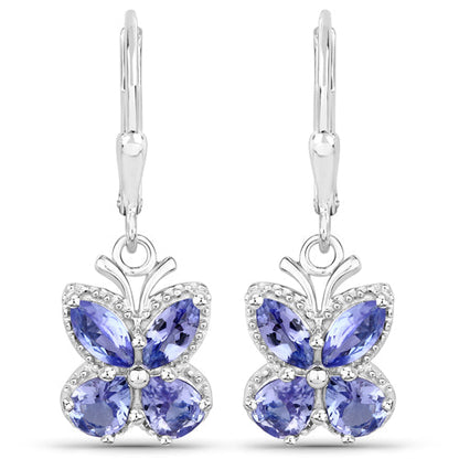 Aretes de plata de ley .925 con tanzanita genuina de 2.08 quilates