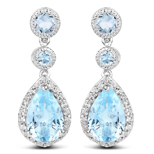 Pendientes de plata de ley .925 con topacio azul auténtico de 9,46 quilates y topacio blanco