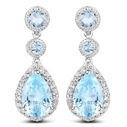 Pendientes de plata de ley .925 con topacio azul auténtico de 9,46 quilates y topacio blanco
