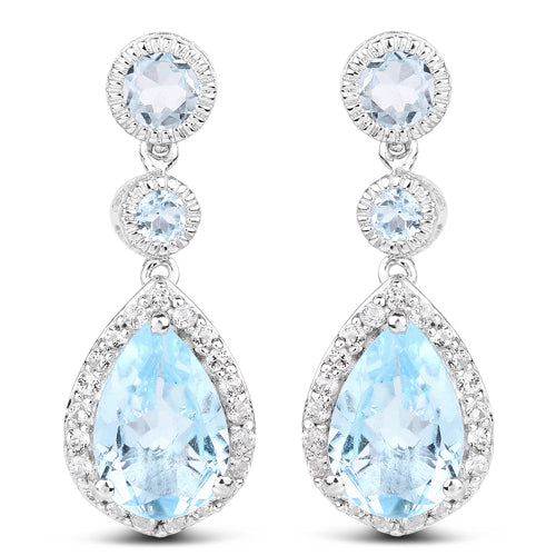 Pendientes de plata de ley .925 con topacio azul genuino de 9,46 quilates y topacio blanco
