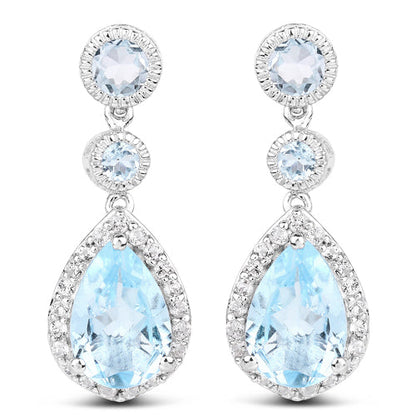 Pendientes de plata de ley .925 con topacio azul genuino de 9,46 quilates y topacio blanco