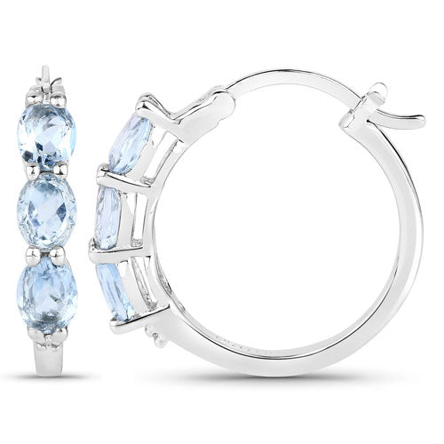 Pendientes de plata de ley .925 con aguamarina auténtica de 1.75 quilates y diamantes blancos
