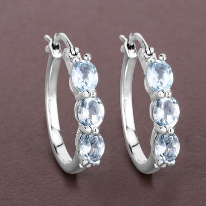 Pendientes de plata de ley .925 con aguamarina auténtica de 1.75 quilates y diamantes blancos
